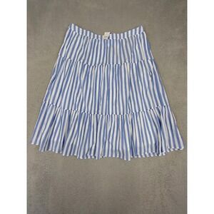 J.Crew Skirt Womens 2X Blue White‎ Striped Tiered Plus Elastic Waist BY513